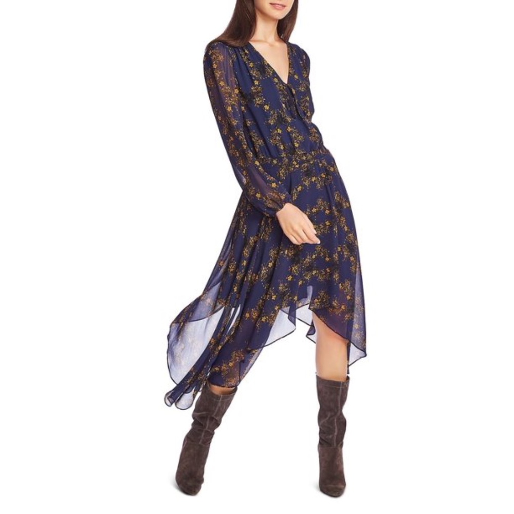 1.STATE FLORAL PRINT HANDKERCHIEF HEM DRESS S